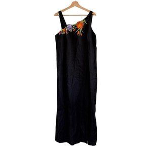 HARVÉ BENARD BLACK LINEN MIDI DRESS WOMENS FLORAL SIZE 12